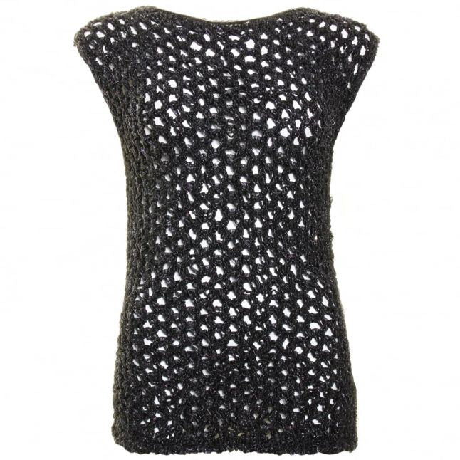 Womens Black Mesh Open Knit Top