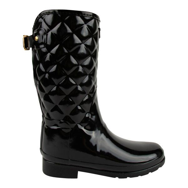 Womens Black Refined Short Quilt Gloss Boots