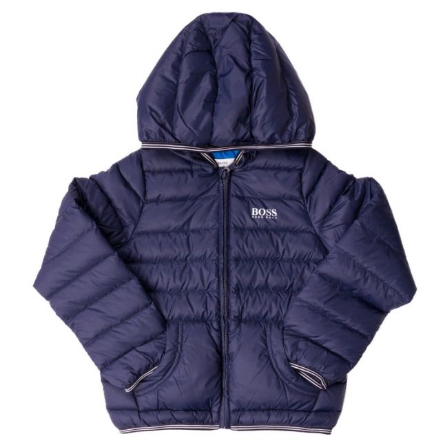 Boys Navy Branded Hooded Puffer Jacket