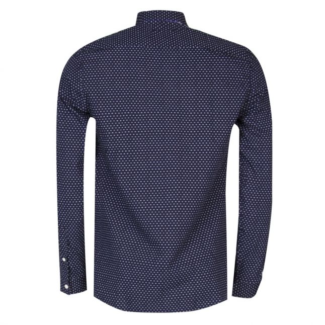 Mens Navy & White Micro Print Slim Fit L/s Shirt