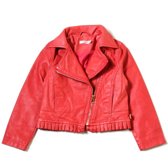 Girls Pink PU Frill Jacket