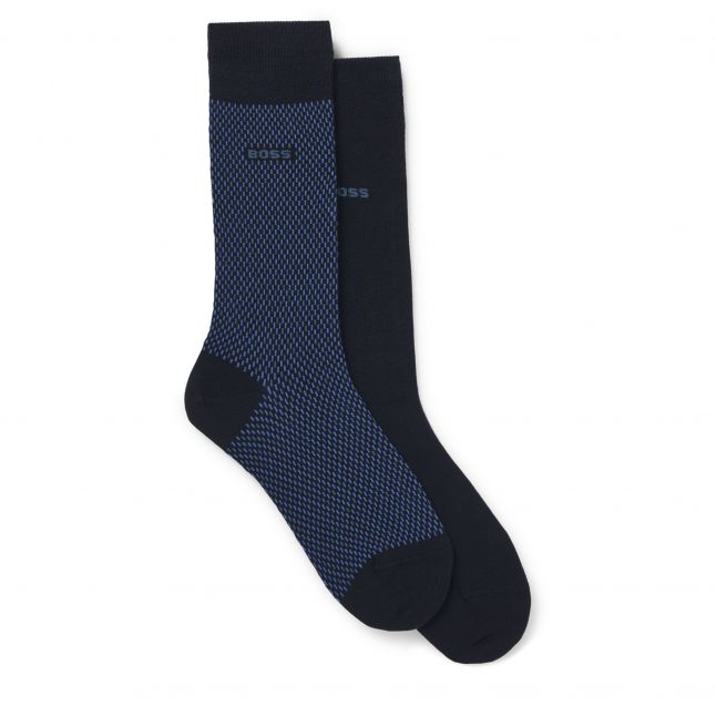 Mens Dark Blue 2PK RS Minipattern Socks