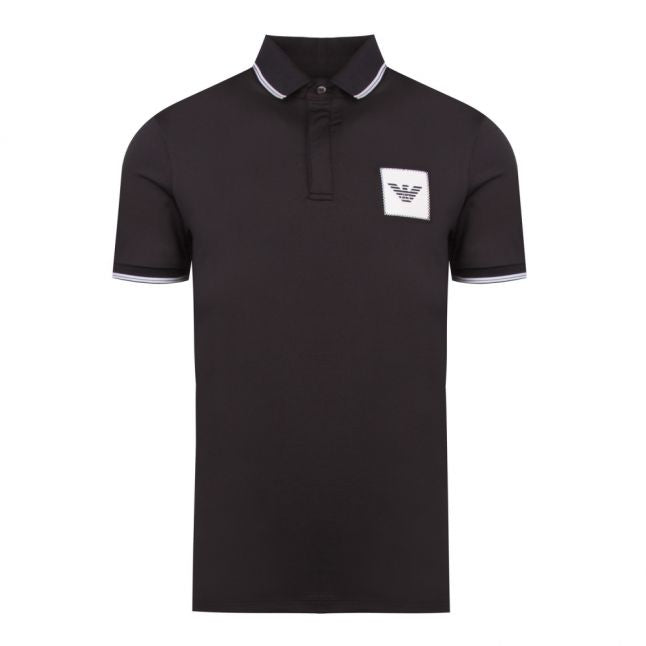 Mens Black Tipped Branded Patch S/s Polo Shirt