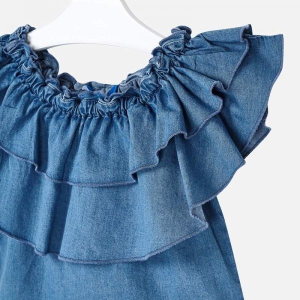 Girls Light Blue Frill Denim Top