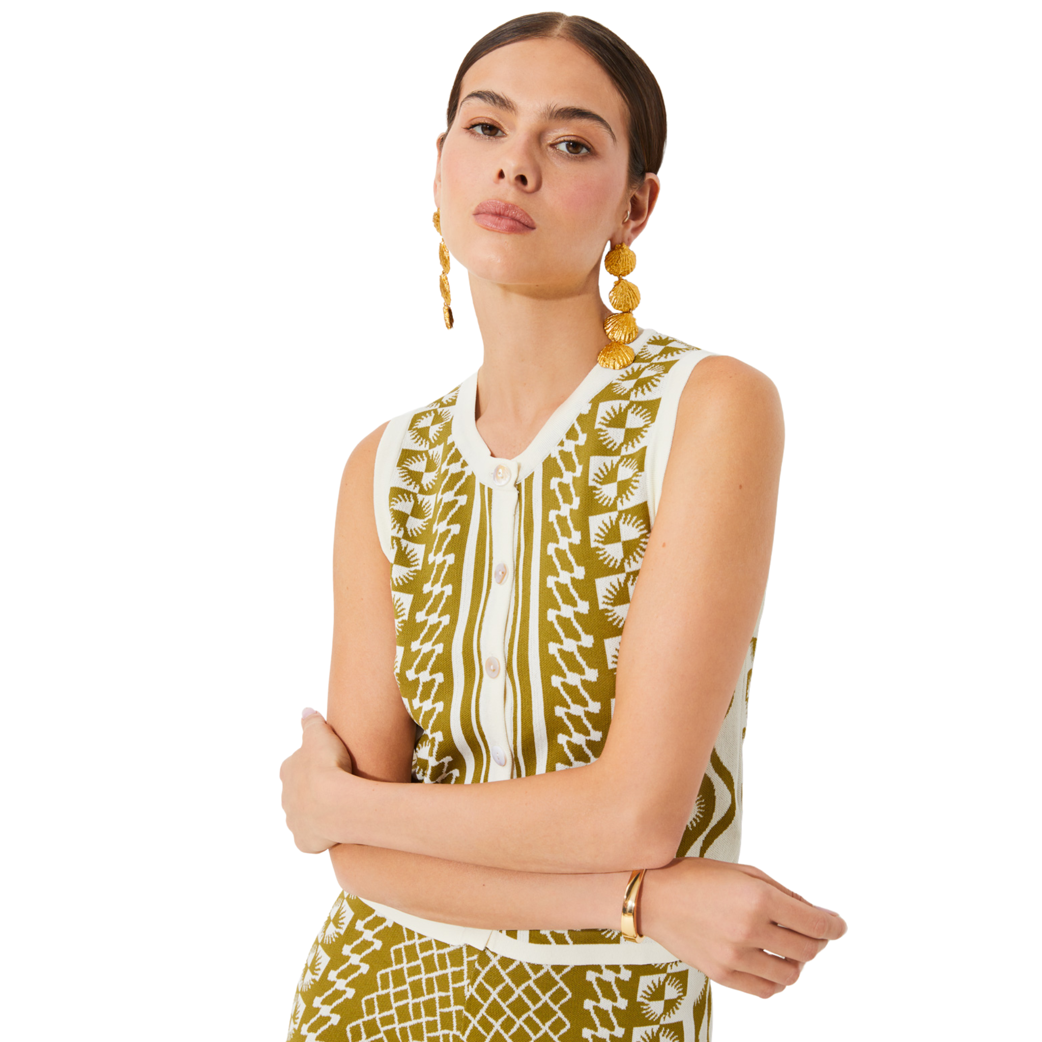 Womens Suncoo Khaki Gablesi Knitted Sleeveless Co-ord Top