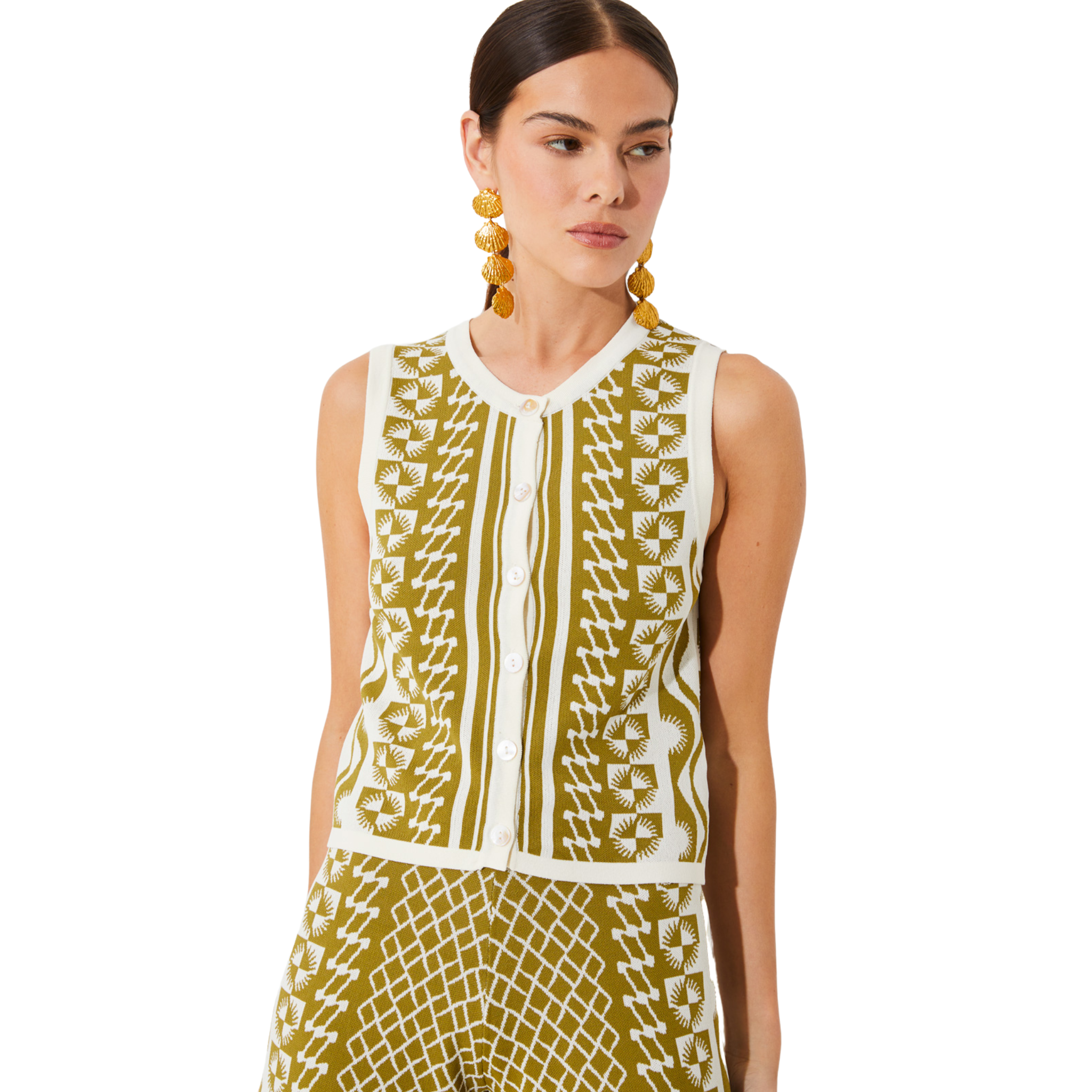 Womens Suncoo Khaki Gablesi Knitted Sleeveless Co-ord Top