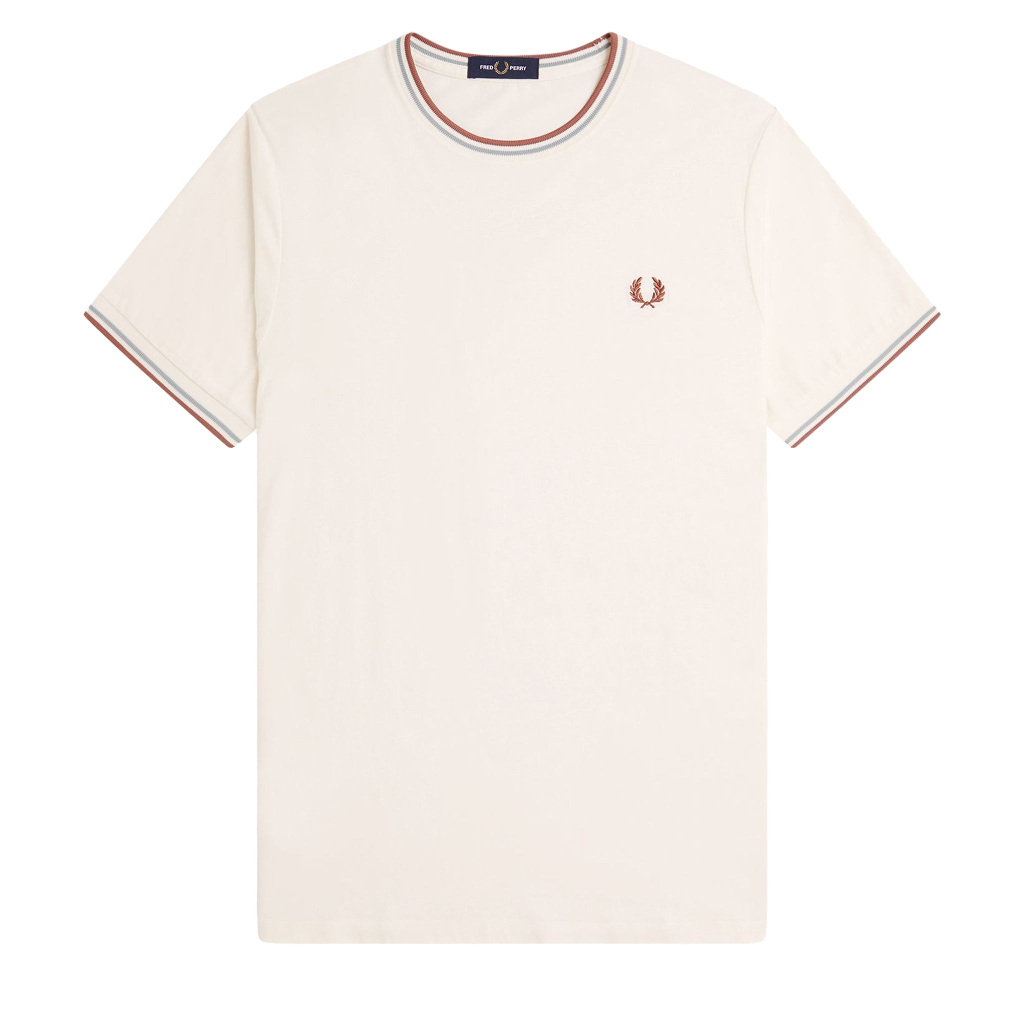 Mens Fred Perry Light Ecru/Silver Blue/Cinnamon Twin Tipped S/s T Shirt