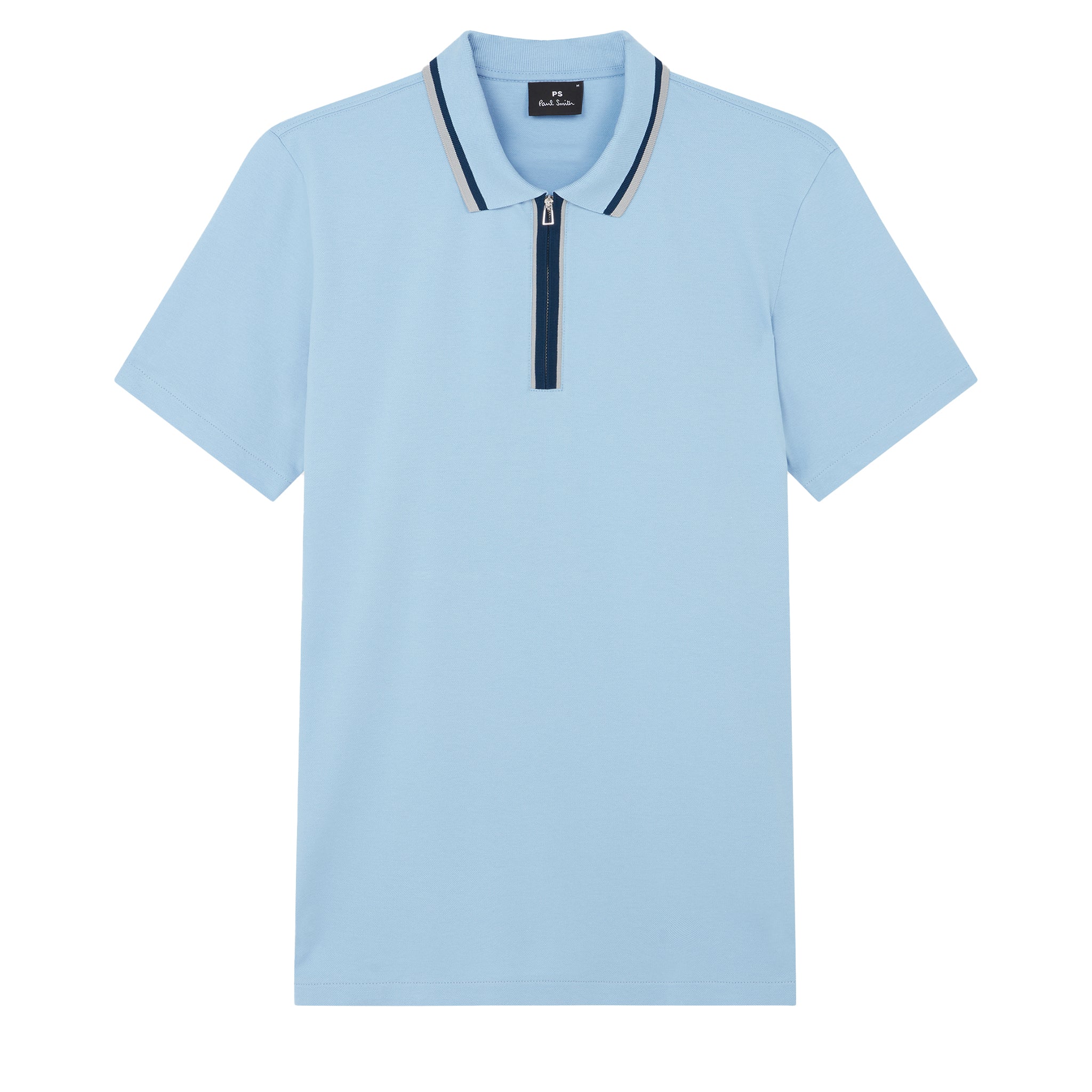 Mens Paul Smith Light Blue Half Zip Regular Fit S/s Polo