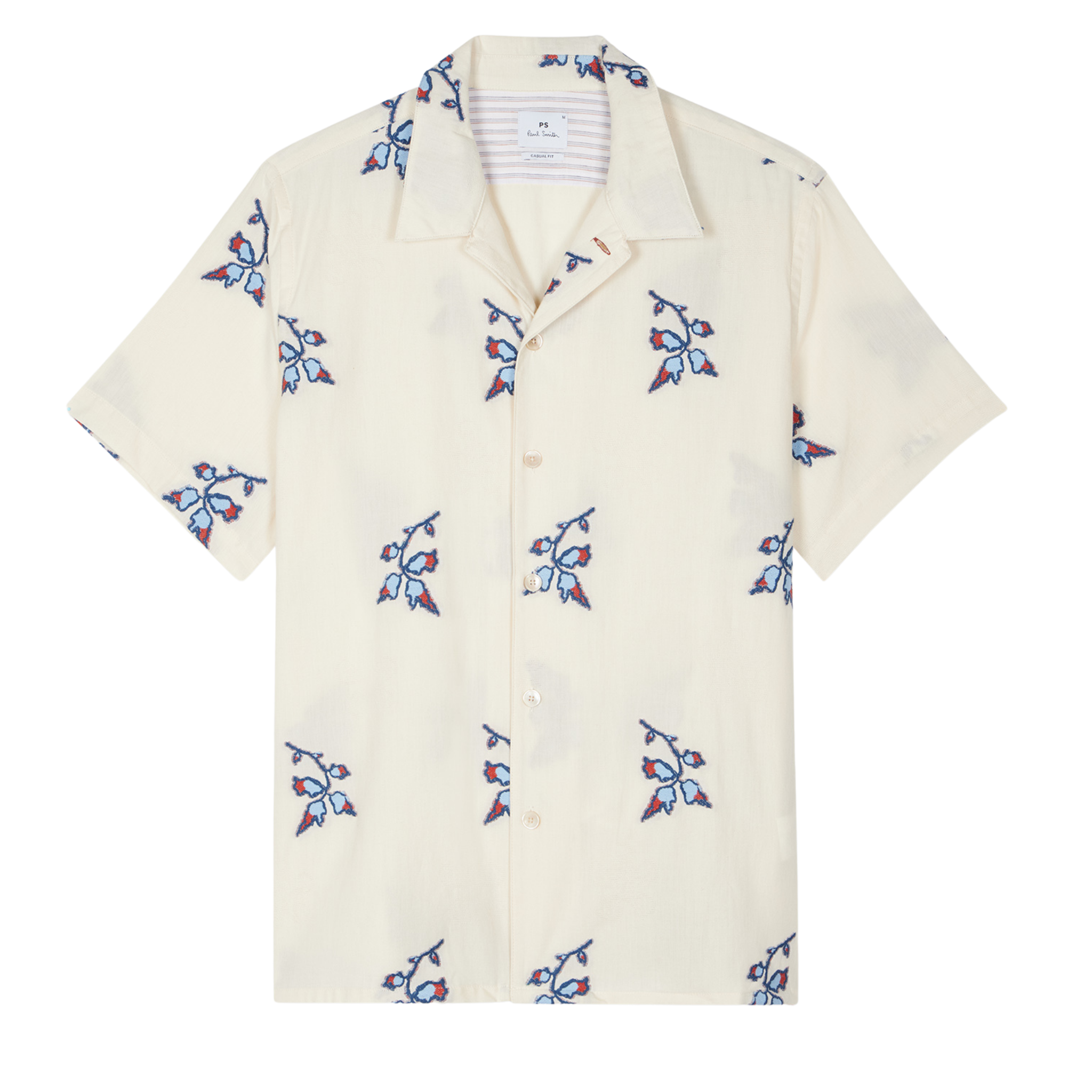 Mens Paul Smith Off White Large Embroidered Casual Fit S/s Shirt