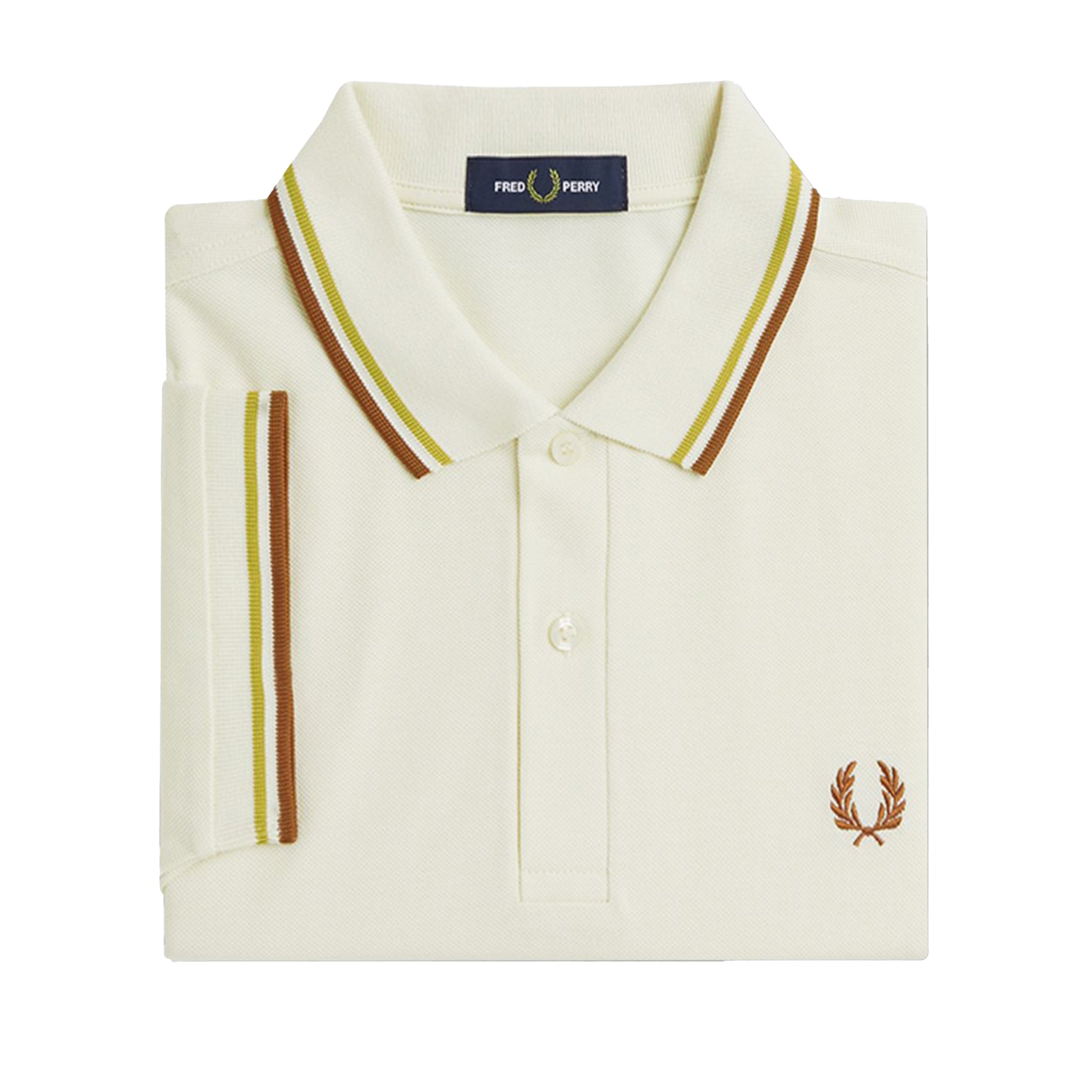 Mens Fred Perry Ecru/Honey/Marmalade Twin Tipped S/s Polo