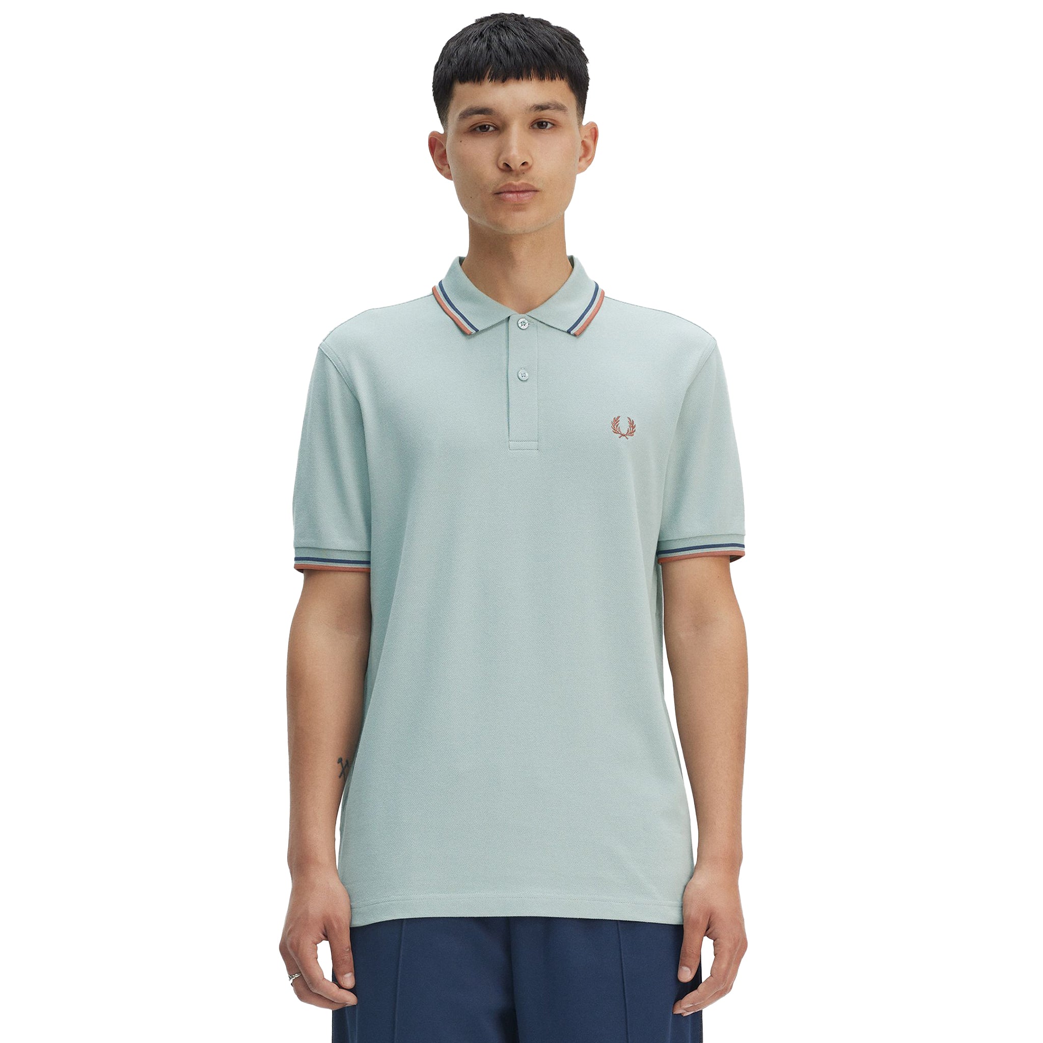 Mens Fred Perry Silver Blue/Blue/Cinnamon Twin Tipped S/s Polo