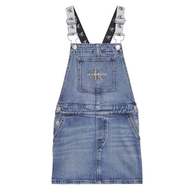 Girls Blue Monogram Dungaree Dress