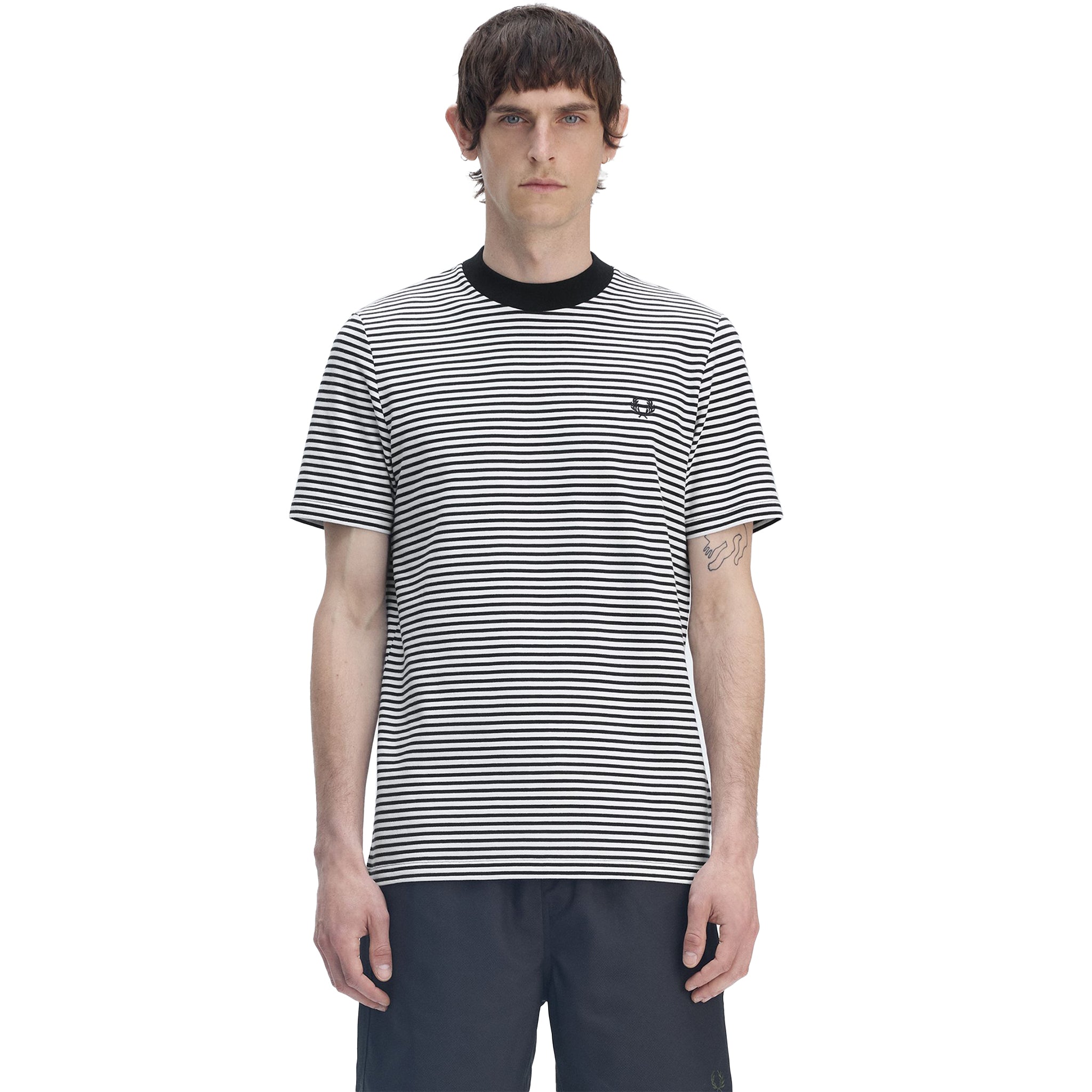 Mens Fred Perry Navy/Snow White Fine Stripe S/s T Shirt