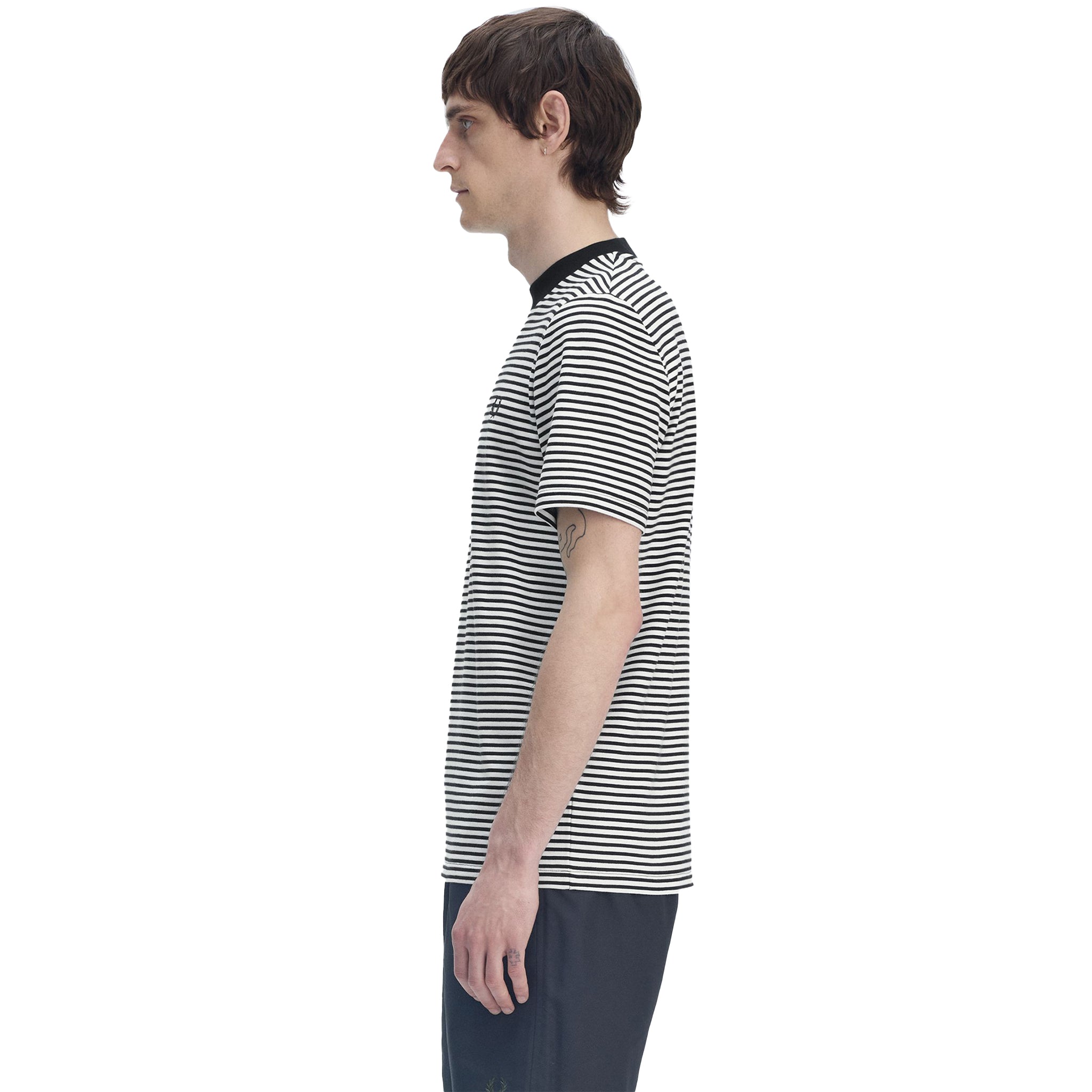 Mens Fred Perry Navy/Snow White Fine Stripe S/s T Shirt