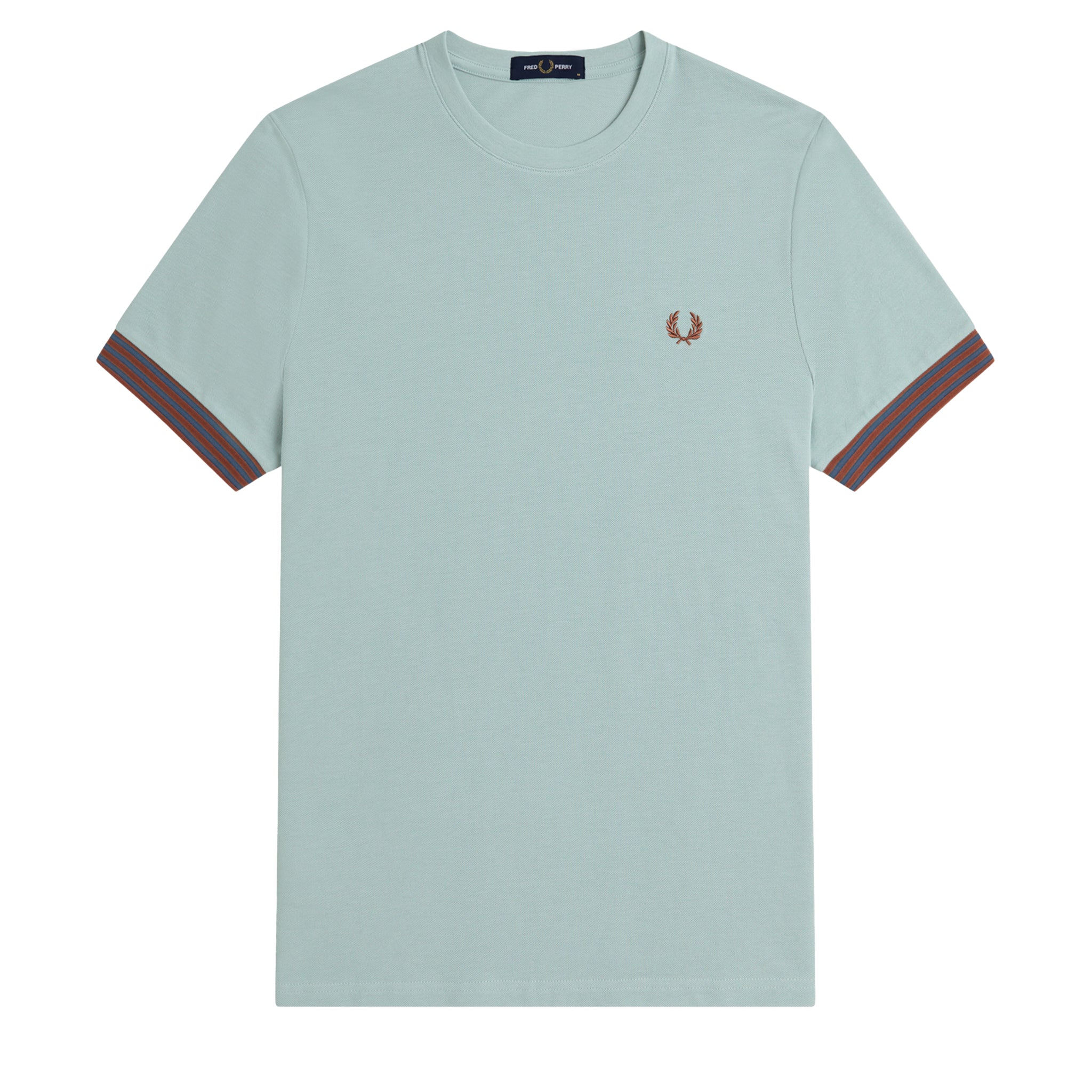 Mens Fred Perry Silver Blue Striped Cuff S/s T Shirt