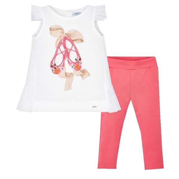 Girls Coral Ballet Shoes T Shirt & Leggings Set