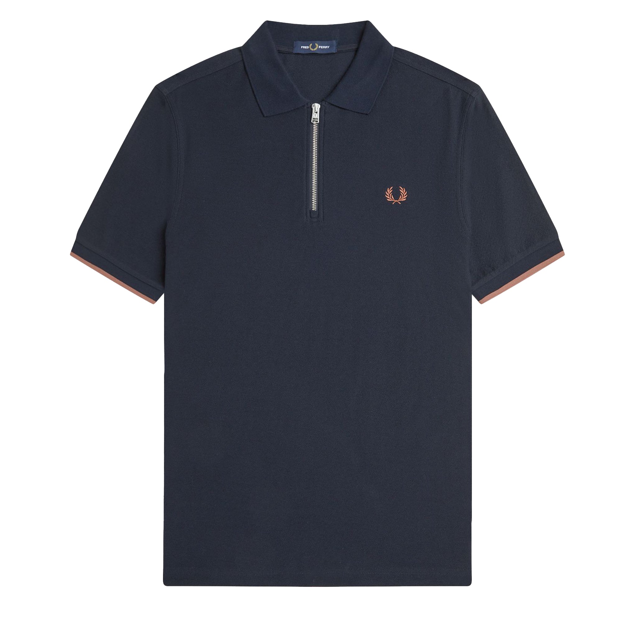 Mens Fred Perry Navy Crepe Pique Zip Neck S/s Polo