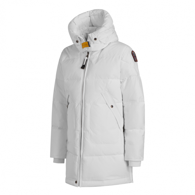 Girls Off White Long Bear Padded Hooded Coat