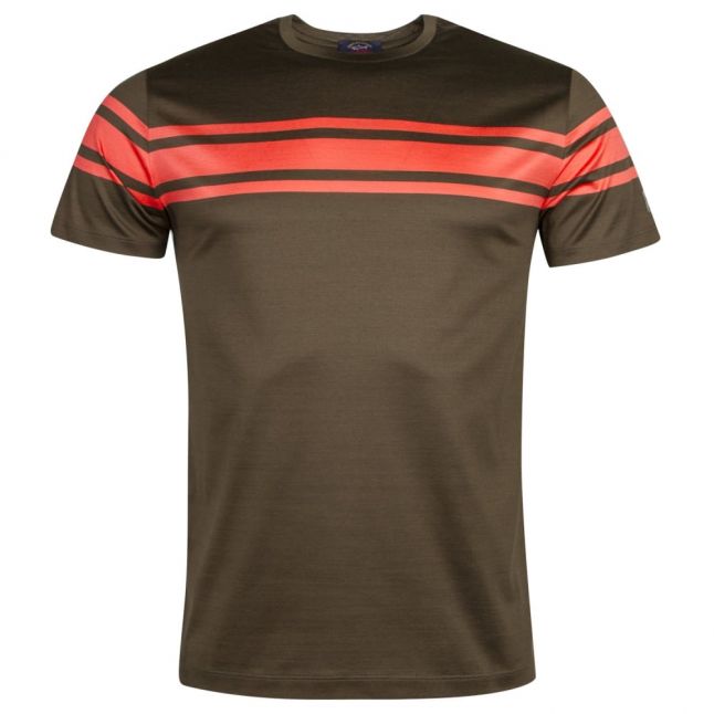 Paul & Shark Mens Khaki & Orange Block Stripe SF S/s T Shirt