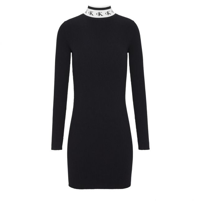 Womens CK Black Monogram Tape Rib Knitted Dress