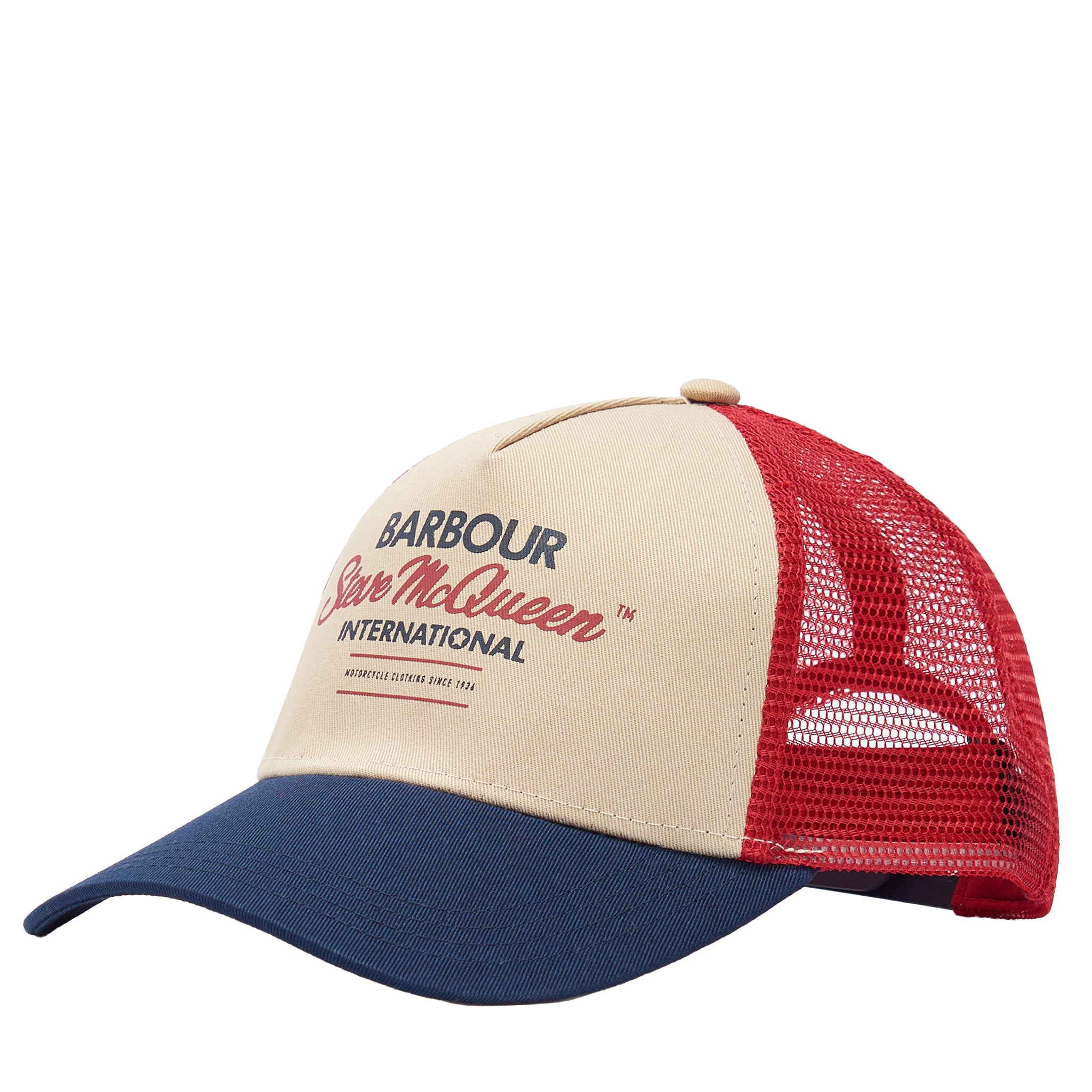 Mens Barbour International Navy/Red Stone SMQ Trucker Cap