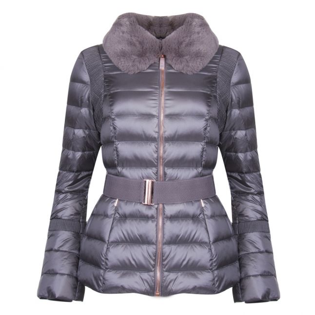 Womens Grey Yelta Fur Collar Padded Jacket