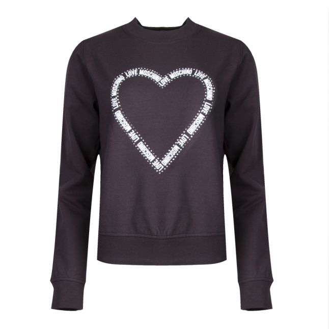 Womens Black Logo Heart Crew Sweat Top