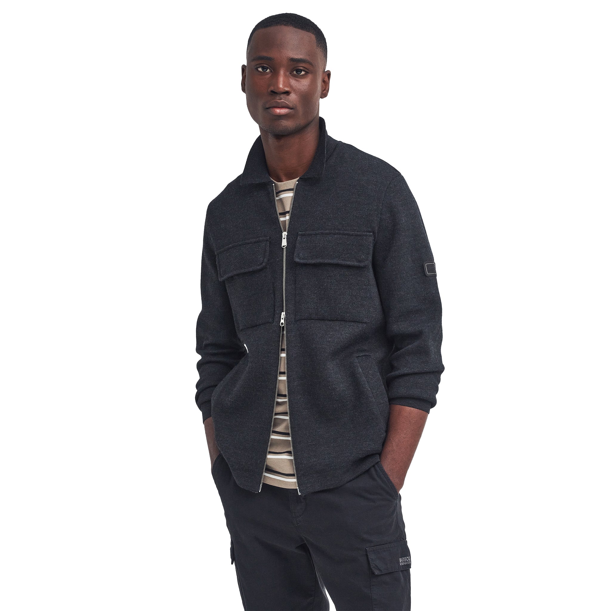 Mens Barbour International Black Burley Zip Through Cardigan