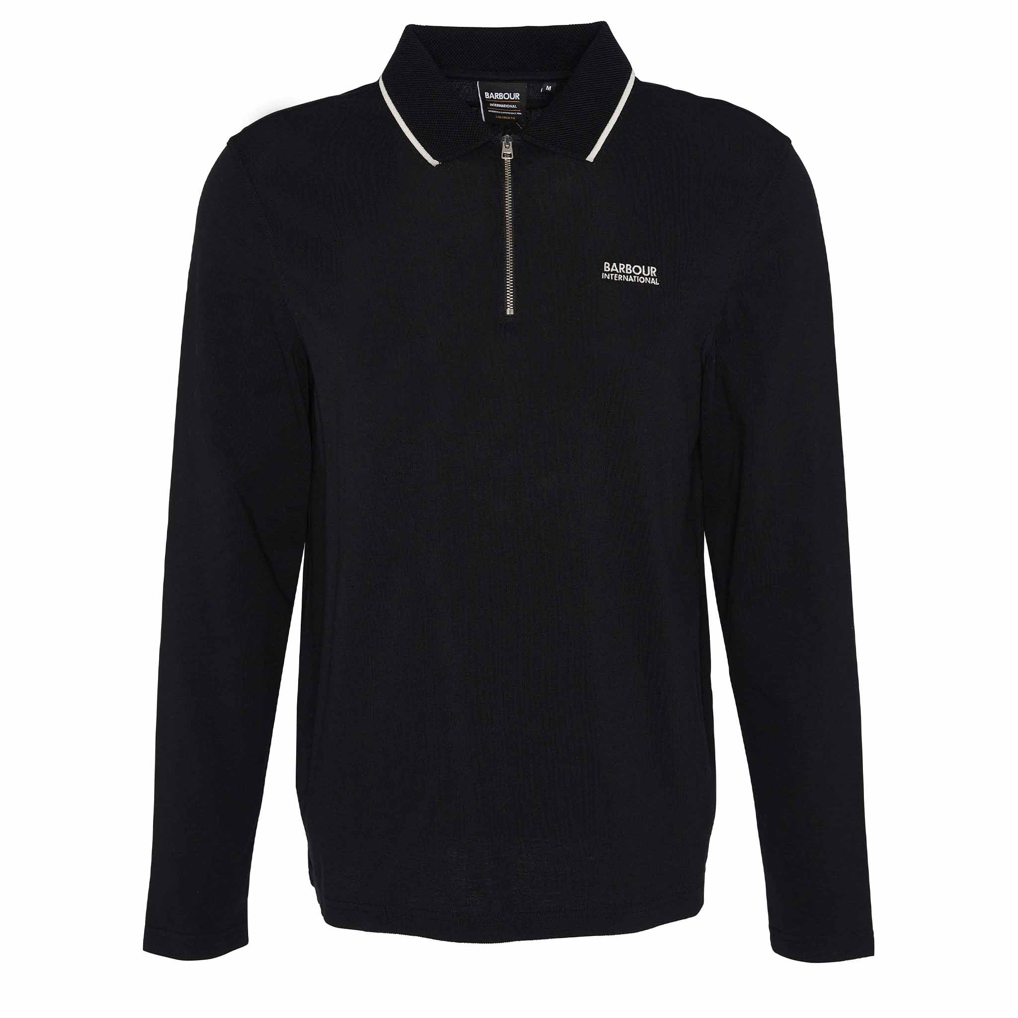 Mens Black Hampstead Zip Neck L/s Polo