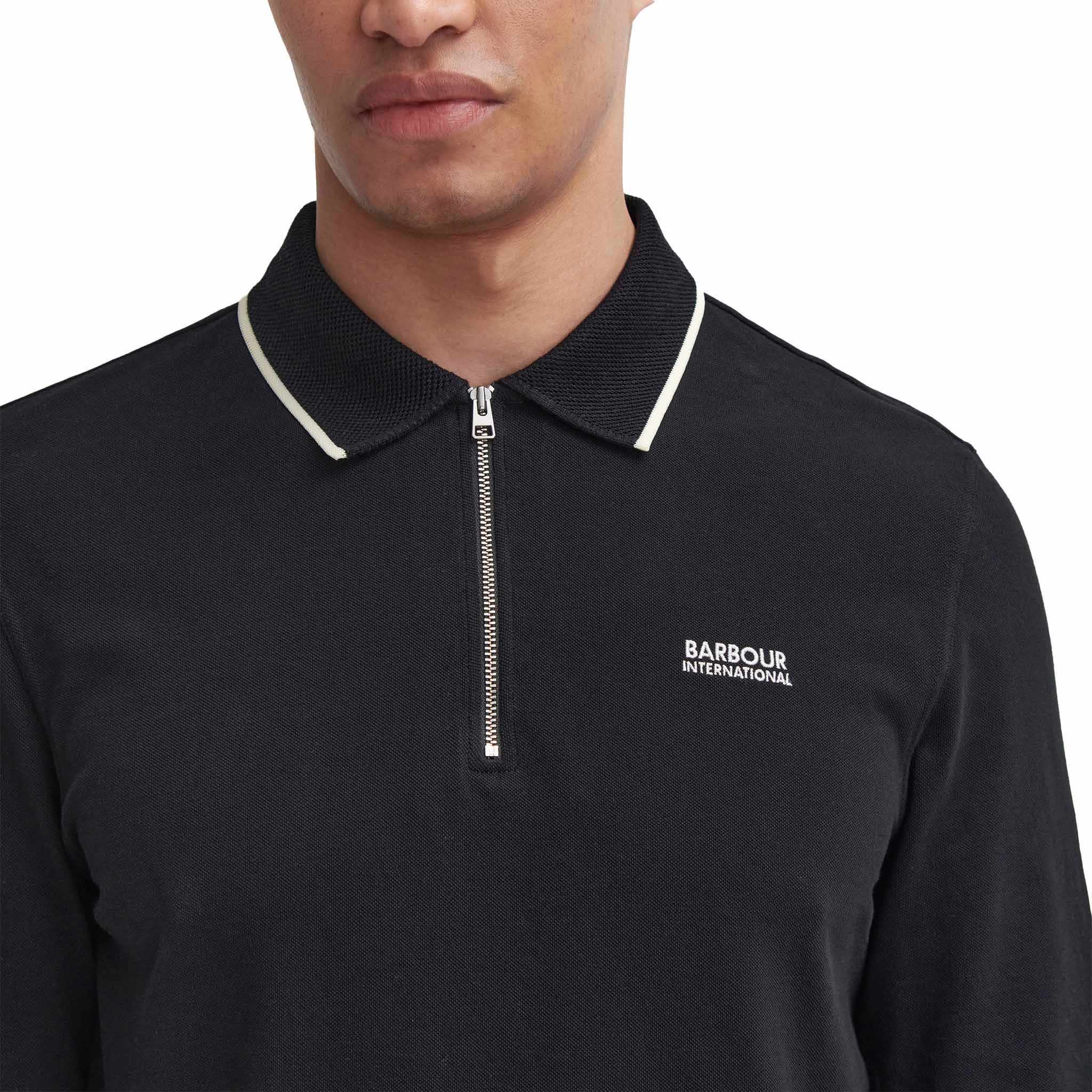 Mens Black Hampstead Zip Neck L/s Polo