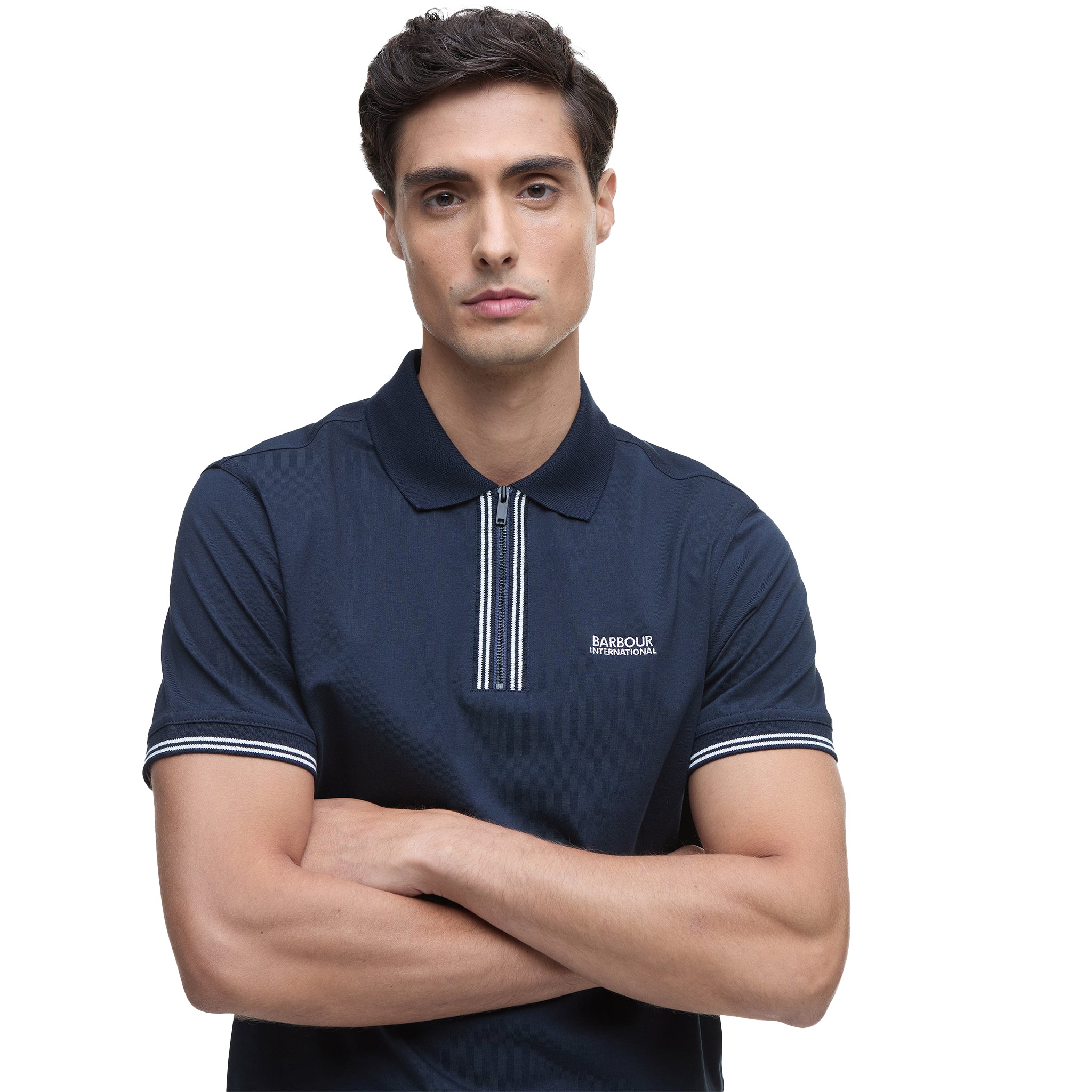 Mens Barbour International Navy Ollie Twin Tipped Zip S/s Polo