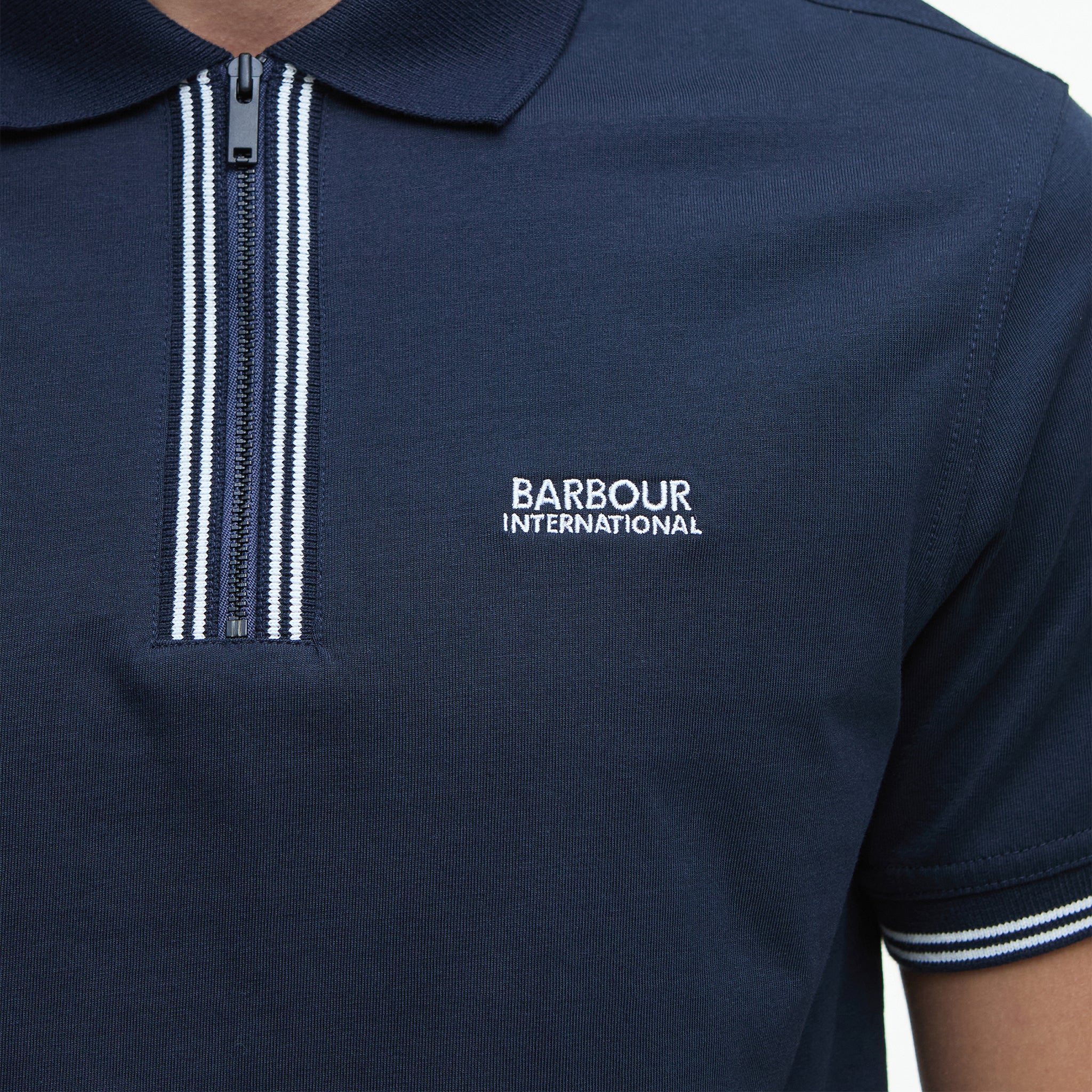 Mens Barbour International Navy Ollie Twin Tipped Zip S/s Polo