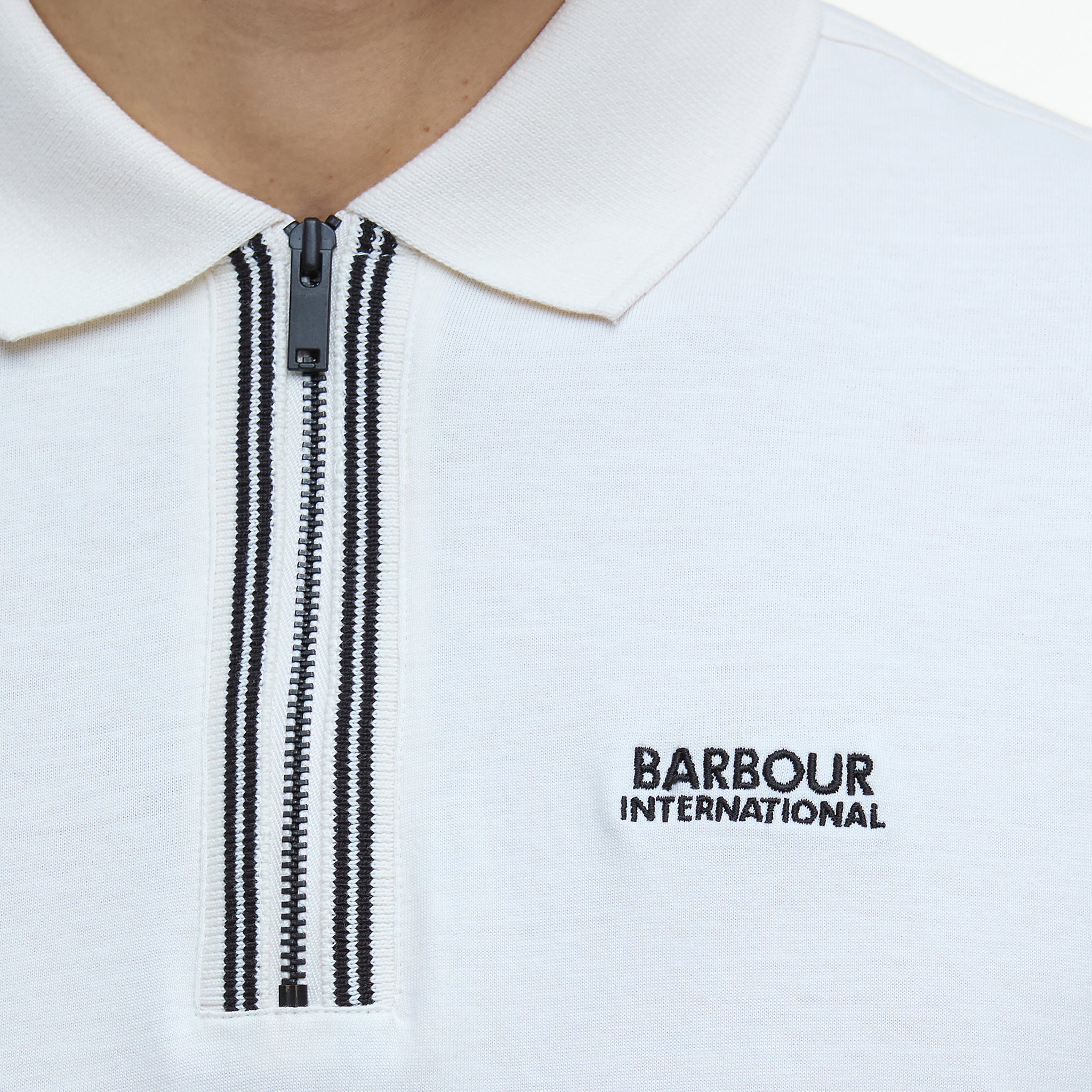 Mens Barbour International Whisper White Ollie Twin Tipped Zip S/s Polo