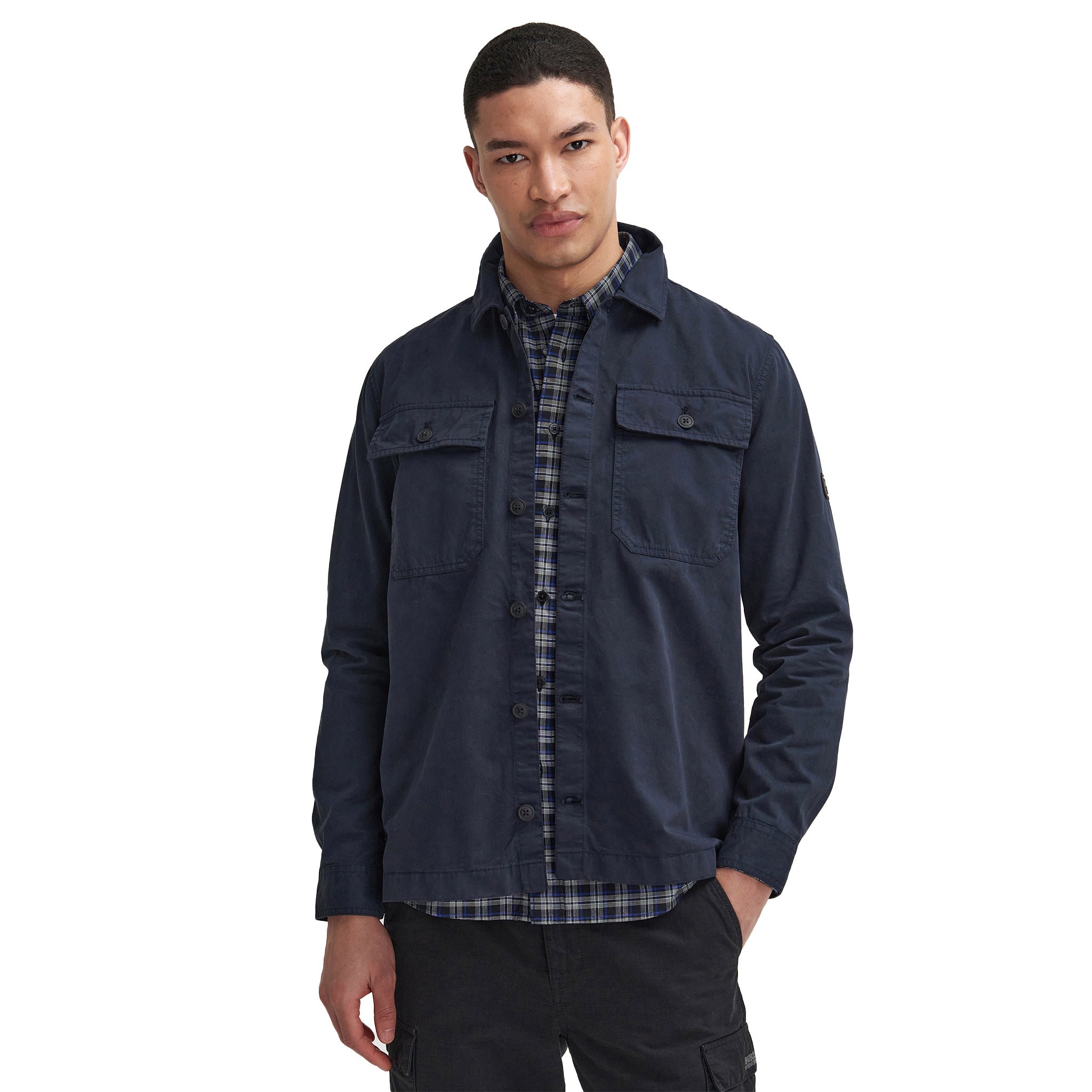 Mens Barbour International Navy Arlo Button Overshirt