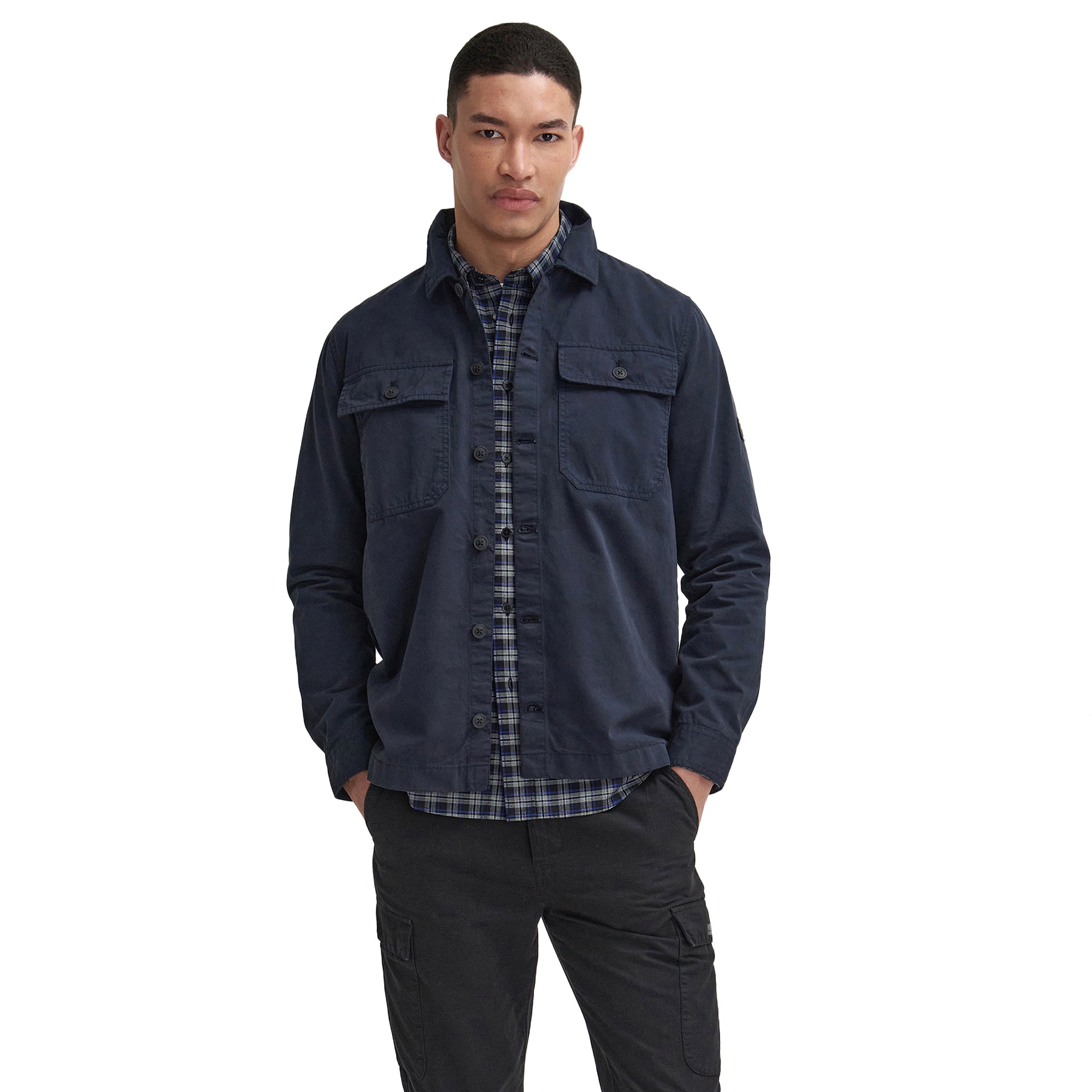 Mens Barbour International Navy Arlo Button Overshirt