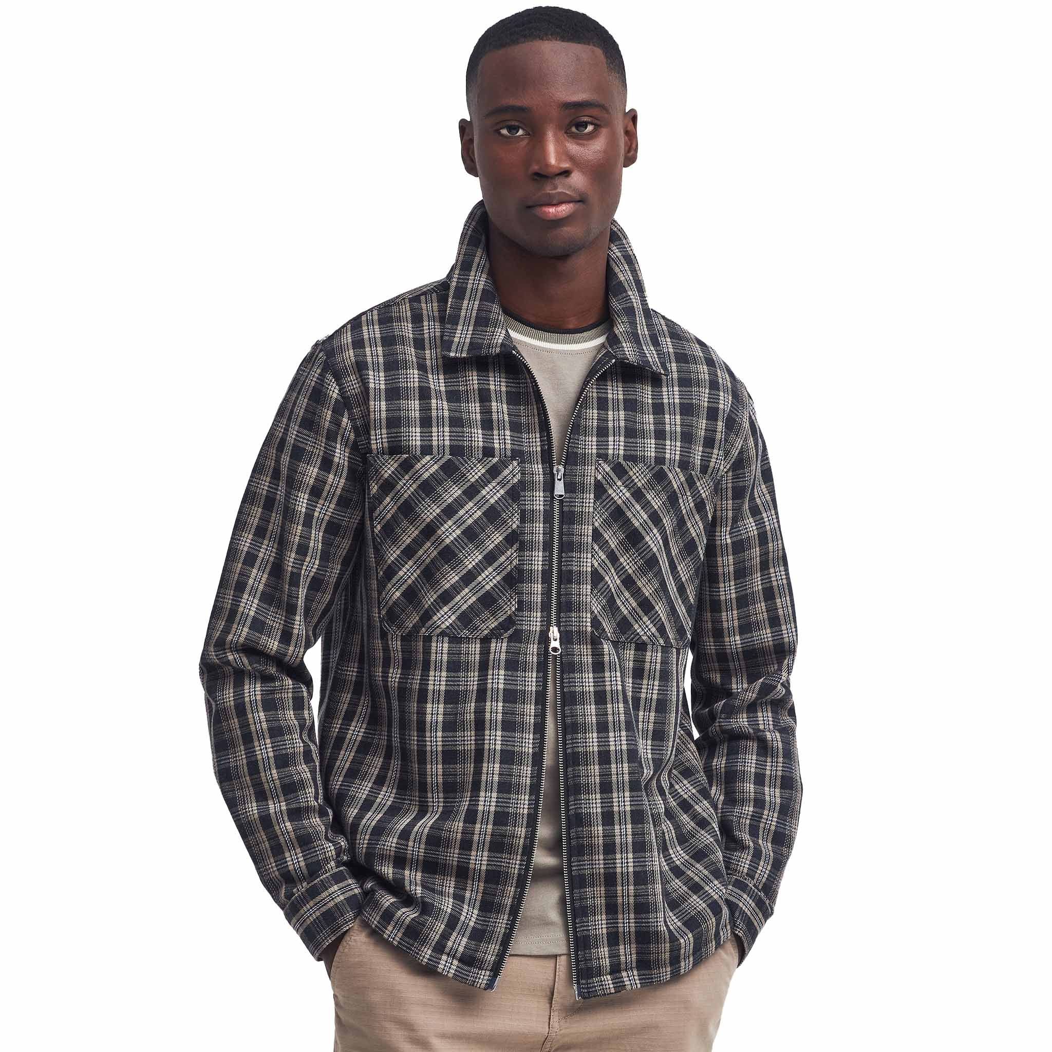 Mens Barbour International Charcoal Mix Phoenix Check Twill Overshirt