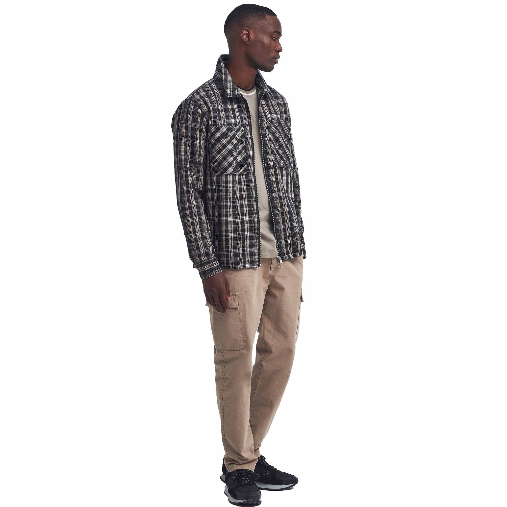 Mens Charcoal Mix Pheonix Check Twill Overshirt