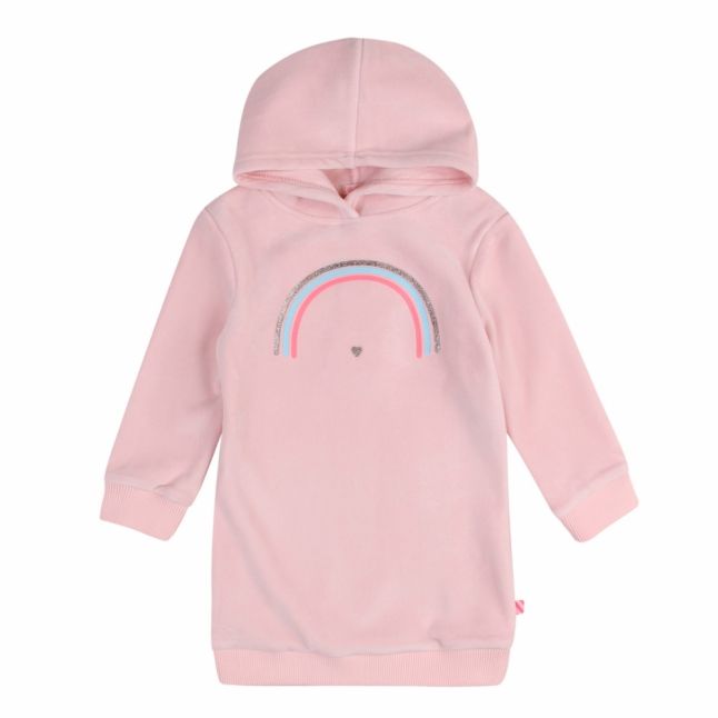 Girls Pink Velvet Rainbow Hooded Dress