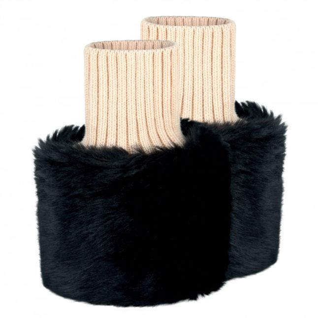 Womens Black Carton Faux Fur Arm Cuffs