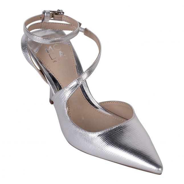 Womens	Silver Cyanna Lizard Heels