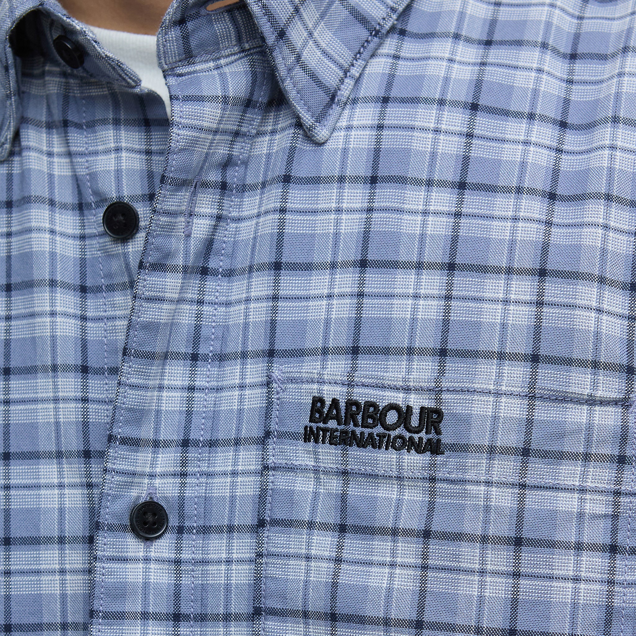 Mens Barbour International Washed Blue Hawks Check Oxford L/s Shirt