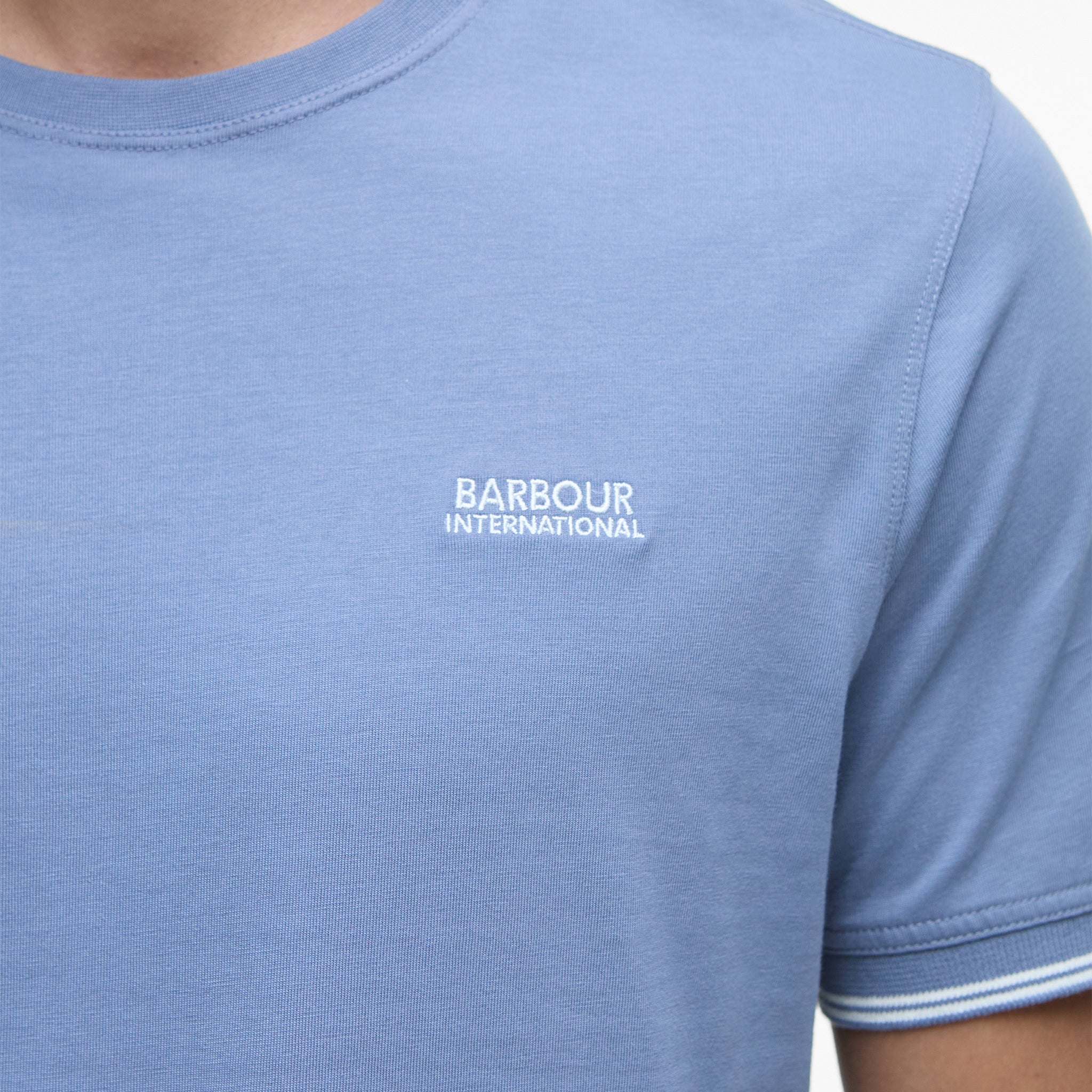 Mens Barbour International Washed Blue Philip Tipped Cuff S/s T Shirt