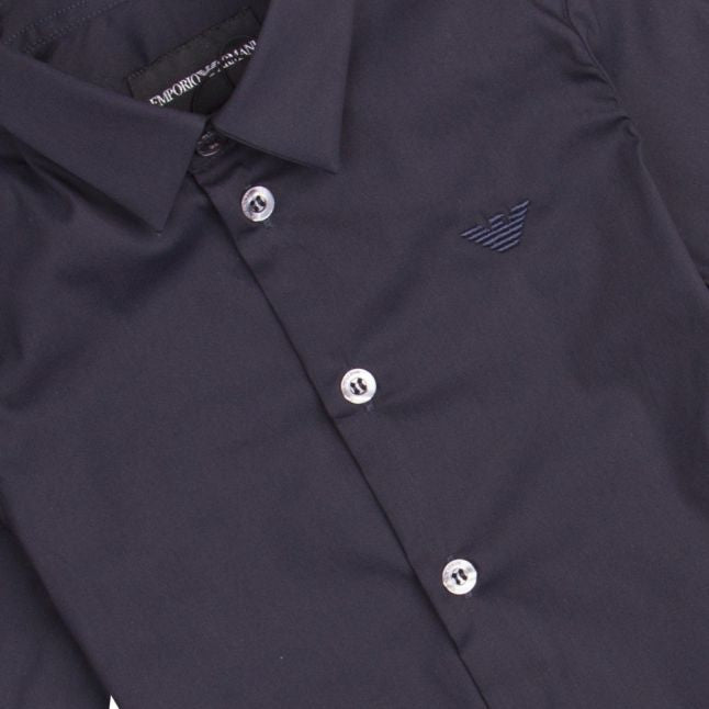 Boys Navy Branded Smart L/s Shirt