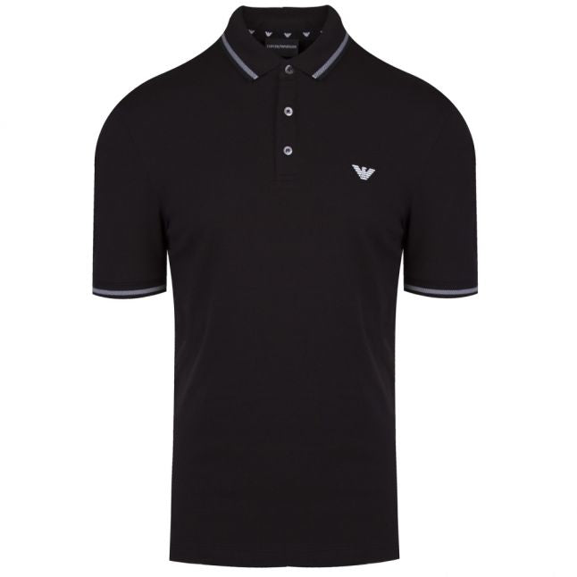 Mens Black Branded Tipped S/s Polo Shirt