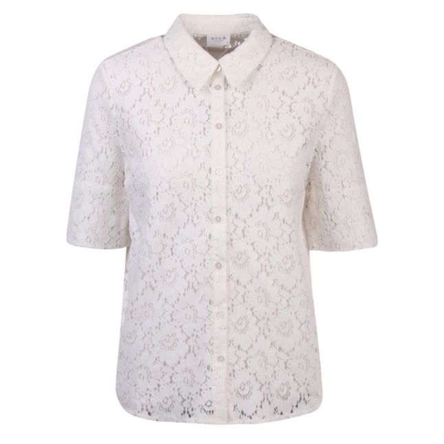 Womens White Visulacey Floral Lace S/s Blouse