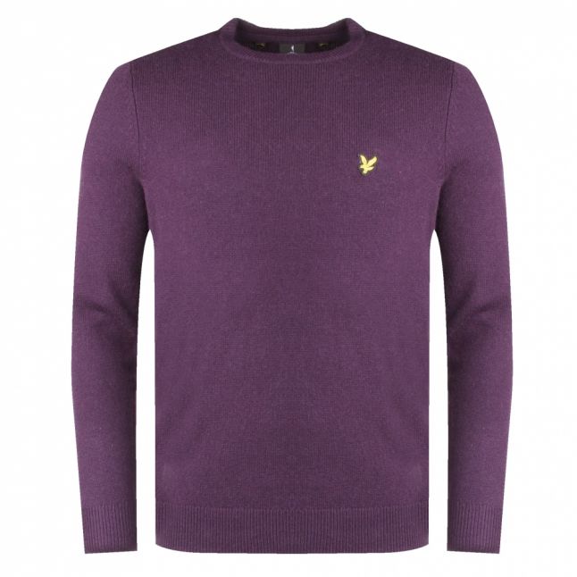 Mens Deep Plum Lambswool Crew Neck Knitted Top