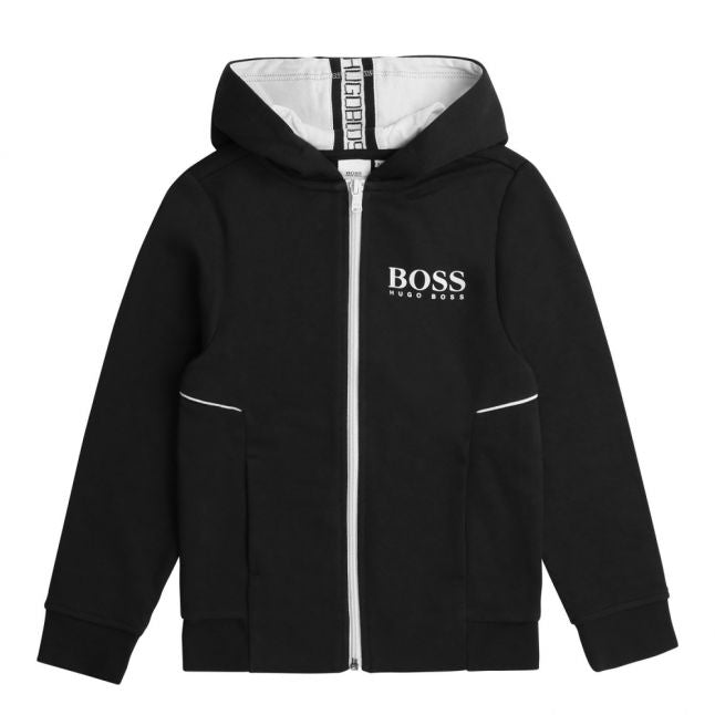 Boys Black Branded Hooded Sweat Top