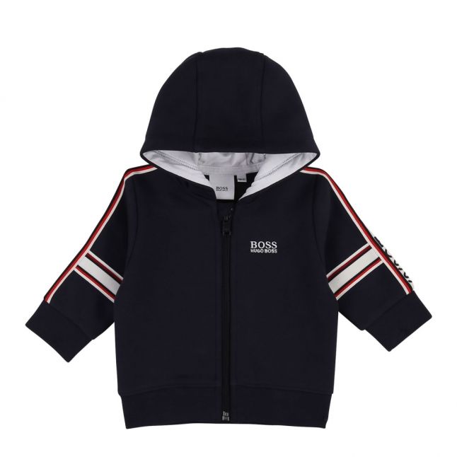 Toddler Navy Branded Stripe Hooded Zip Sweat Top