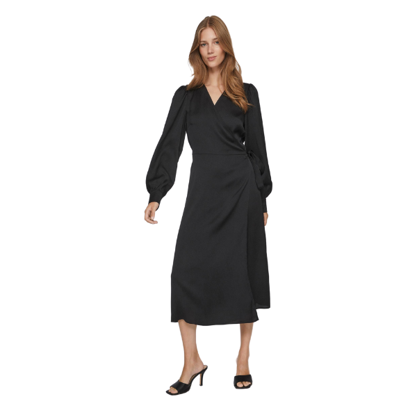 Womens Black Viomi Satin Wrap Midi Dress