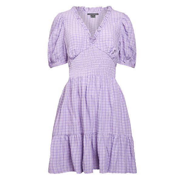 Womens Sheer Lilac Birch Seersucker Puff Dress